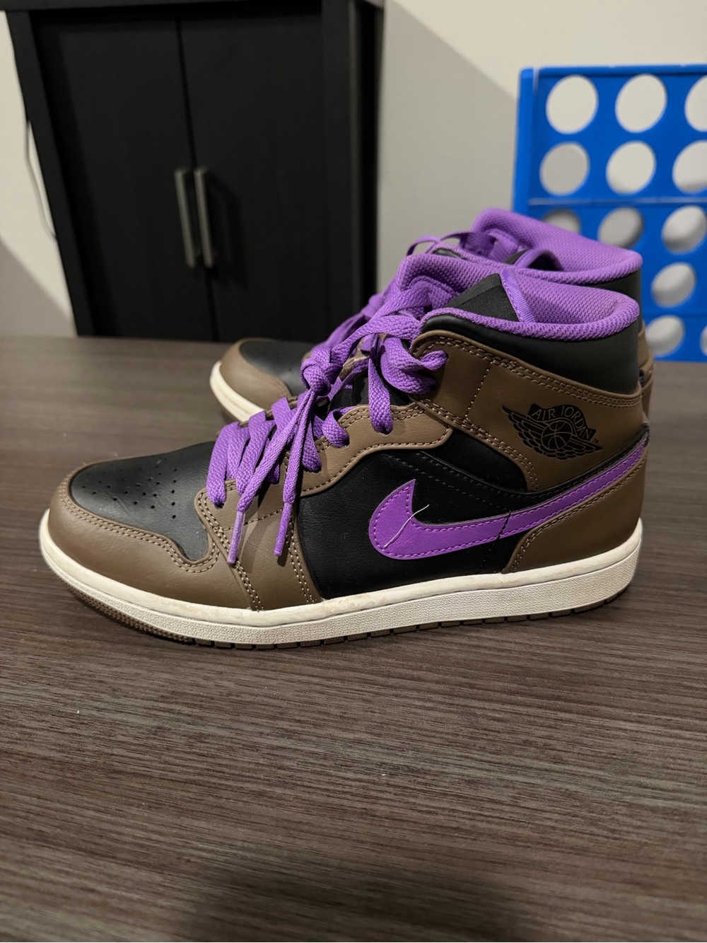 Jordan Kids High-Top Sneakers in Brown, Black & Purple